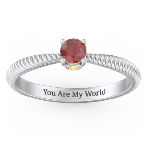 1/4 ct. Round Gemstone Peek-A-Boo Engagement Ring with Twisted Rope Band – 10K White Gold with Garnet and Citrine