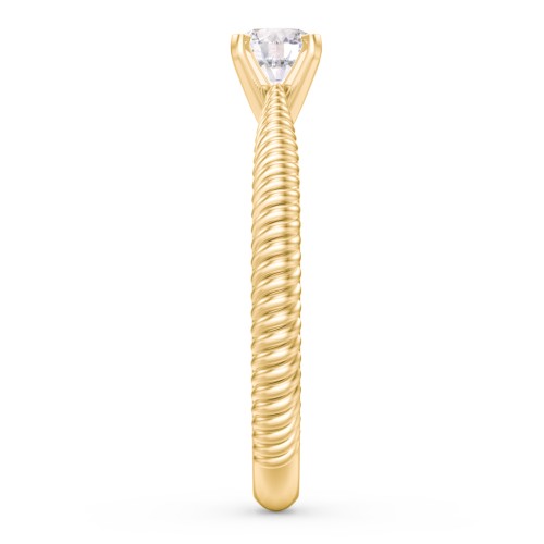 1/3 ct. Round Gemstone Engagement Ring with Twisted Rope Band – 10K Yellow Gold with White Premium Zirconia