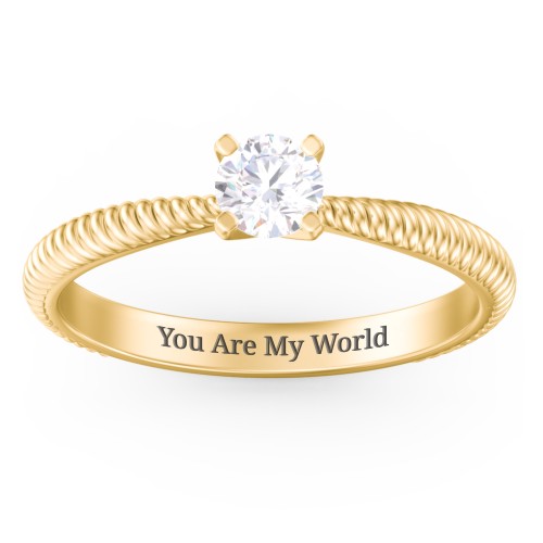 1/3 ct. Round Gemstone Engagement Ring with Twisted Rope Band – 10K Yellow Gold with White Premium Zirconia
