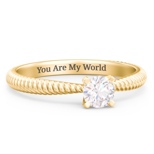 1/3 ct. Round Gemstone Engagement Ring with Twisted Rope Band – 10K Yellow Gold with White Premium Zirconia