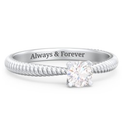 1/3 ct. Round Gemstone Engagement Ring with Twisted Rope Band in 925 Sterling Silver with White Premium Zirconia