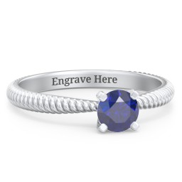 1/2 ct. Round Gemstone Engagement Ring with Twisted Rope Band in 925 Sterling Silver with Blue Sapphire