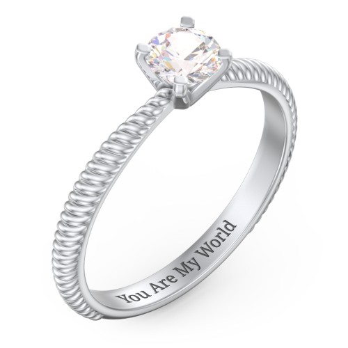 1/2 ct. Round Gemstone Engagement Ring with Twisted Rope Band – Sterling Silver with Cubic Zirconia