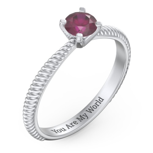 1/2 ct. Round Gemstone Engagement Ring with Twisted Rope Band – Sterling Silver with Ruby