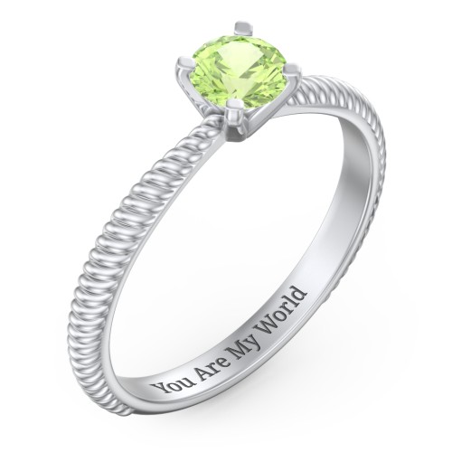 1/2 ct. Round Gemstone Engagement Ring with Twisted Rope Band – Sterling Silver with Peridot