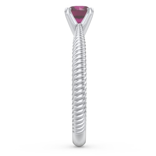 1/2 ct. Round Gemstone Engagement Ring with Twisted Rope Band – Sterling Silver with Ruby