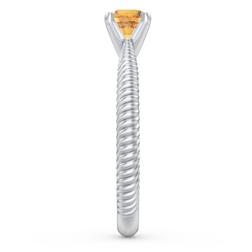 1/2 ct. Round Gemstone Engagement Ring with Twisted Rope Band – Sterling Silver with Citrine