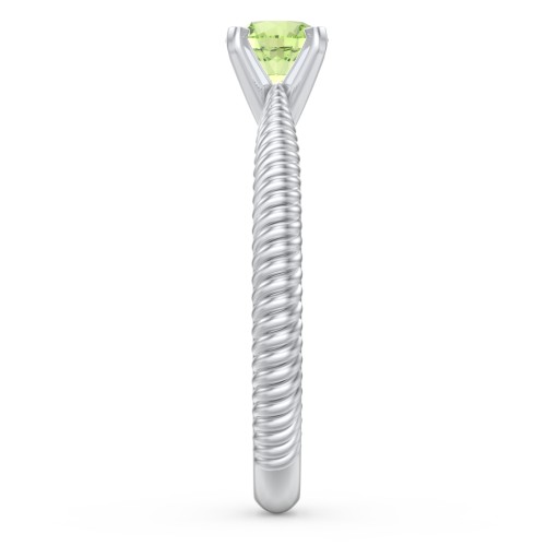 1/2 ct. Round Gemstone Engagement Ring with Twisted Rope Band – Sterling Silver with Peridot