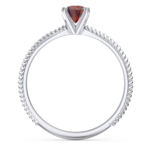 1/2 ct. Round Gemstone Engagement Ring with Twisted Rope Band – Sterling Silver with Garnet