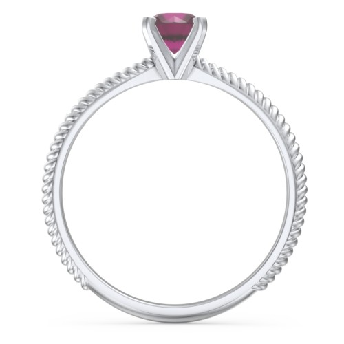 1/2 ct. Round Gemstone Engagement Ring with Twisted Rope Band – Sterling Silver with Ruby
