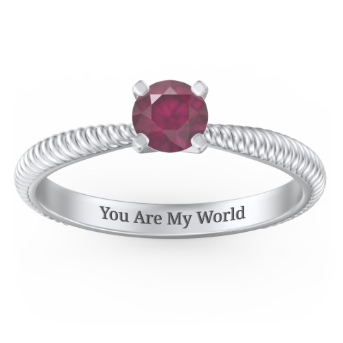 1/2 ct. Round Gemstone Engagement Ring with Twisted Rope Band – Sterling Silver with Ruby