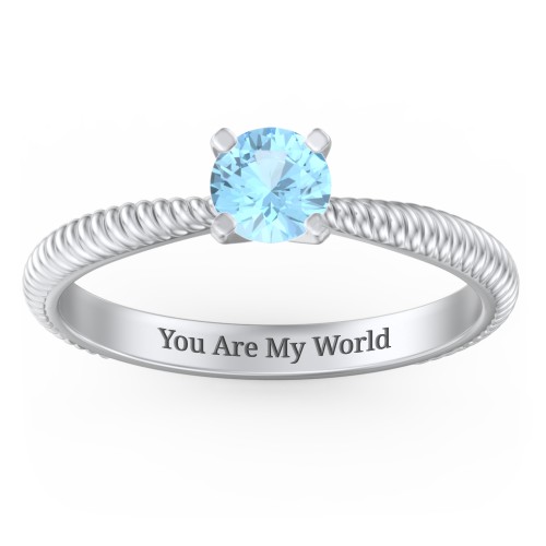 1/2 ct. Round Gemstone Engagement Ring with Twisted Rope Band – Sterling Silver with Blue Topaz
