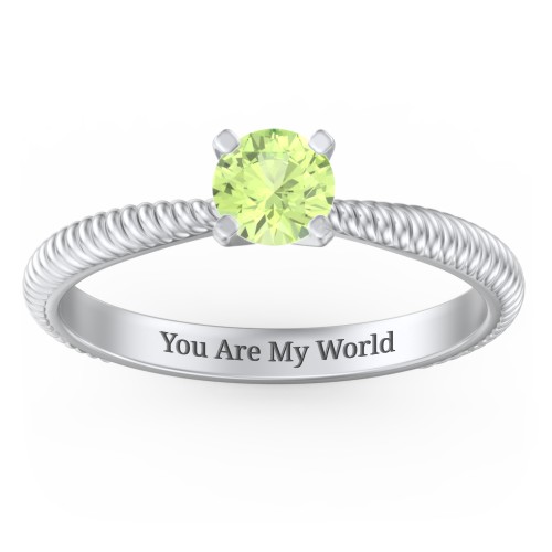 1/2 ct. Round Gemstone Engagement Ring with Twisted Rope Band – Sterling Silver with Peridot