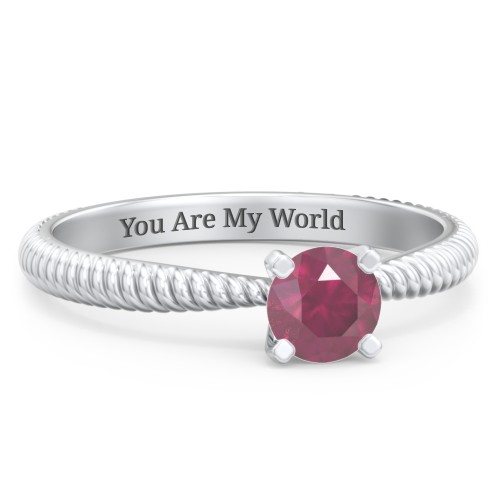 1/2 ct. Round Gemstone Engagement Ring with Twisted Rope Band – Sterling Silver with Ruby