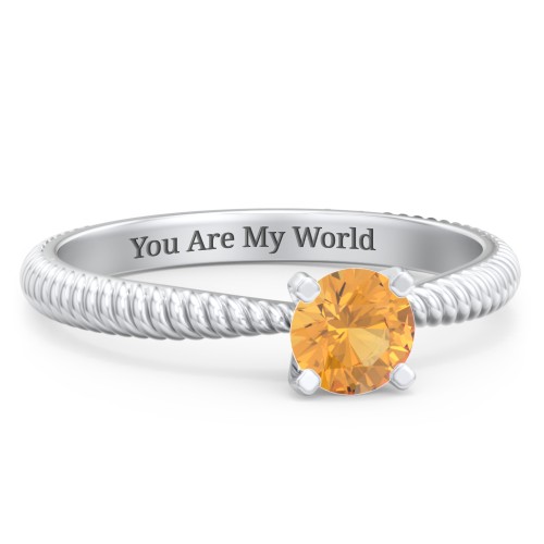 1/2 ct. Round Gemstone Engagement Ring with Twisted Rope Band – Sterling Silver with Citrine