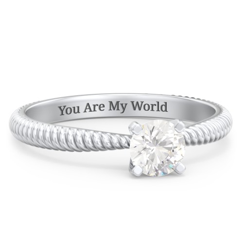 1/2 ct. Round Gemstone Engagement Ring with Twisted Rope Band – 10K White Gold with Cubic Zirconia