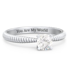 1/2 ct. Round Gemstone Engagement Ring with Twisted Rope Band – 10K Yellow Gold with Cubic Zirconia