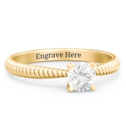1/2 ct. Round Gemstone Engagement Ring with Twisted Rope Band in 10K Solid Yellow Gold with Cubic Zirconia