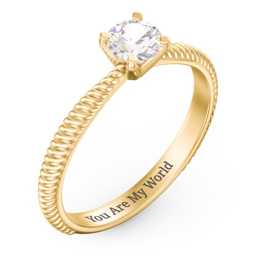 1/2 ct. Round Gemstone Engagement Ring with Twisted Rope Band – 10K Yellow Gold with Cubic Zirconia