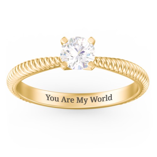 1/2 ct. Round Gemstone Engagement Ring with Twisted Rope Band – 10K Yellow Gold with Cubic Zirconia