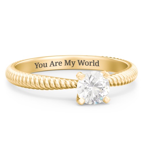 1/2 ct. Round Gemstone Engagement Ring with Twisted Rope Band – 10K Yellow Gold with Cubic Zirconia