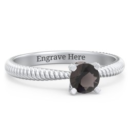 1/2 ct. Round Gemstone Peek-A-Boo Engagement Ring with Twisted Rope Band in 925 Sterling Silver with Smokey Quartz