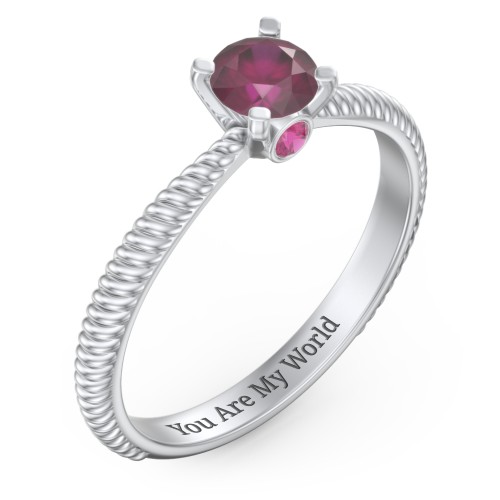 1/2 ct. Round Gemstone Peek-A-Boo Engagement Ring with Twisted Rope Band – Sterling Silver with Ruby