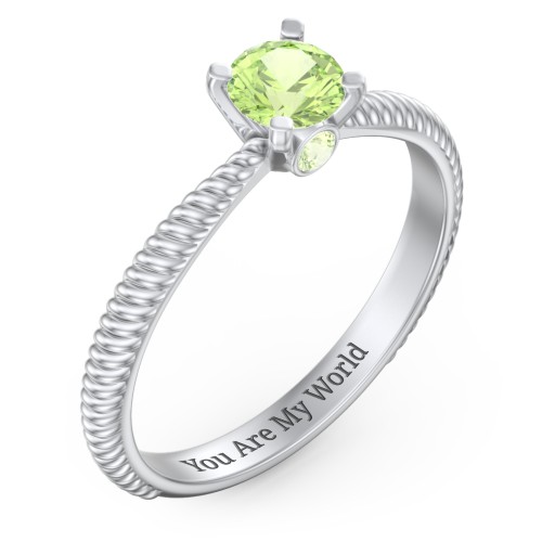 1/2 ct. Round Gemstone Peek-A-Boo Engagement Ring with Twisted Rope Band – Sterling Silver with Peridot