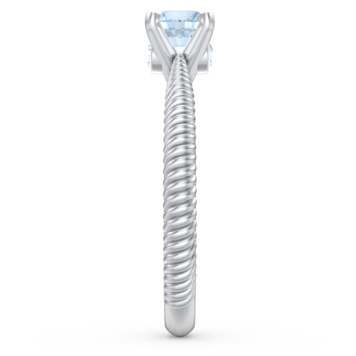 1/2 ct. Round Gemstone Peek-A-Boo Engagement Ring with Twisted Rope Band – Sterling Silver with Aquamarine