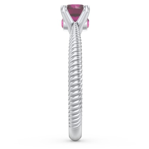 1/2 ct. Round Gemstone Peek-A-Boo Engagement Ring with Twisted Rope Band – Sterling Silver with Ruby