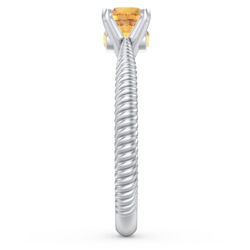 1/2 ct. Round Gemstone Peek-A-Boo Engagement Ring with Twisted Rope Band – Sterling Silver with Citrine