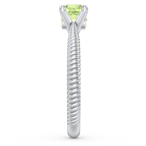 1/2 ct. Round Gemstone Peek-A-Boo Engagement Ring with Twisted Rope Band – Sterling Silver with Peridot