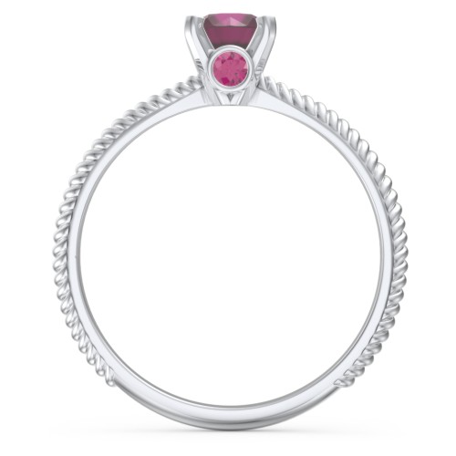 1/2 ct. Round Gemstone Peek-A-Boo Engagement Ring with Twisted Rope Band – Sterling Silver with Ruby