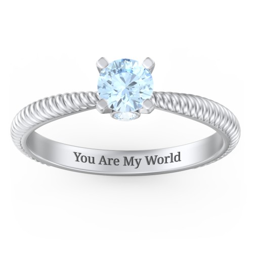 1/2 ct. Round Gemstone Peek-A-Boo Engagement Ring with Twisted Rope Band – Sterling Silver with Aquamarine