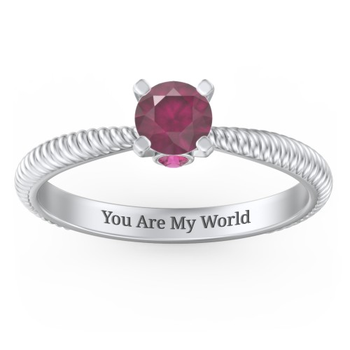 1/2 ct. Round Gemstone Peek-A-Boo Engagement Ring with Twisted Rope Band – Sterling Silver with Ruby