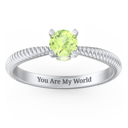 1/2 ct. Round Gemstone Peek-A-Boo Engagement Ring with Twisted Rope Band – Sterling Silver with Peridot