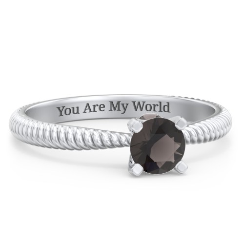 1/2 ct. Round Gemstone Peek-A-Boo Engagement Ring with Twisted Rope Band – Sterling Silver with Smokey Quartz