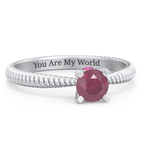 1/2 ct. Round Gemstone Peek-A-Boo Engagement Ring with Twisted Rope Band – Sterling Silver with Ruby
