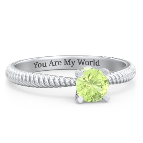 1/2 ct. Round Gemstone Peek-A-Boo Engagement Ring with Twisted Rope Band – Sterling Silver with Peridot