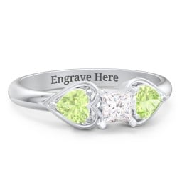 1/4 ct. Princess Gemstone Engagement Ring with Heart Stones