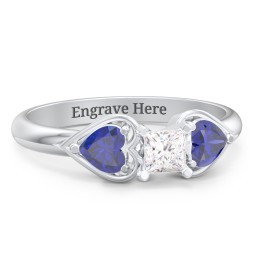 1/4 ct. Princess Gemstone Engagement Ring with Heart Stones