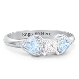 1/4 ct. Princess Gemstone Engagement Ring with Heart Stones in 925 Sterling Silver with White Premium Zirconia and Aquamarine