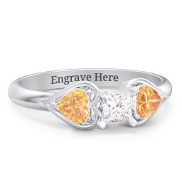 1/4 ct. Princess Gemstone Engagement Ring with Heart Stones in 925 Sterling Silver with White Premium Zirconia and Citrine