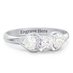 1/4 ct. Princess Gemstone Engagement Ring with Heart Stones in 925 Sterling Silver with White Premium Zirconia and Cubic Zirconia