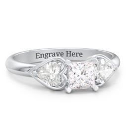 1/2 ct. Princess Gemstone Engagement Ring with Heart Stones