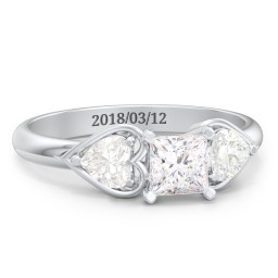 1/2 ct. Princess Gemstone Engagement Ring with Heart Stones in 925 Sterling Silver with White Premium Zirconia and Cubic Zirconia