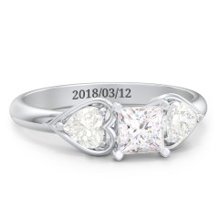 1/2 ct. Princess Gemstone Engagement Ring with Heart Stones – 10K White Gold with White Premium Zirconia and Cubic Zirconia