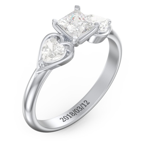 1/2 ct. Princess Gemstone Engagement Ring with Heart Stones – 10K White Gold with White Premium Zirconia and Cubic Zirconia