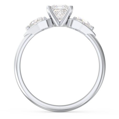 1/2 ct. Princess Gemstone Engagement Ring with Heart Stones – 10K White Gold with White Premium Zirconia and Cubic Zirconia