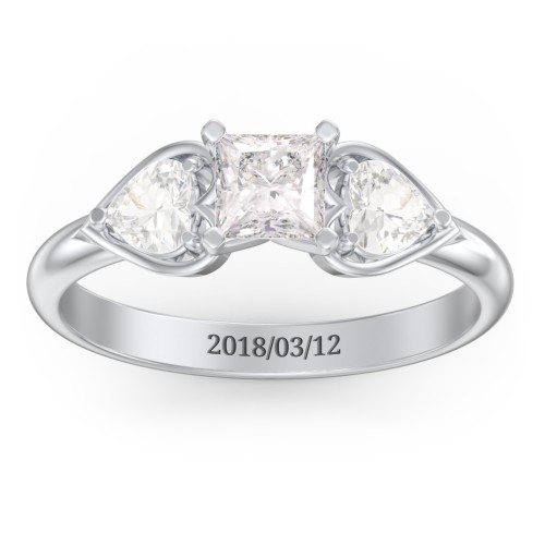 1/2 ct. Princess Gemstone Engagement Ring with Heart Stones – 10K White Gold with White Premium Zirconia and Cubic Zirconia